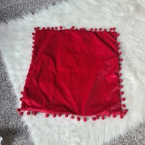 2) Red Pom Pom Tassle Pillow Cases 18x18